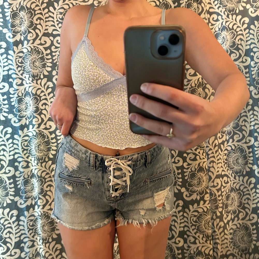 Missguided High Waist Lace-Up Denim Shorts